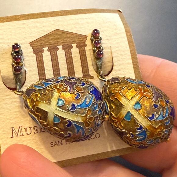 Vintage Museum of Jewelry SF Enamel Faberge Egg Earrings - Picture 4 of 6